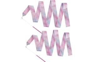 Sufune 2pcs Rubans de Danse, 2m Gymnastique Rubans de Danse Rythmique Bâton Virevoltant pour Les Spectacles, Ruban Gymnastique Enfant Arc-en-Ciel et Rose, adapté à l'entraînement de Danse Artistique