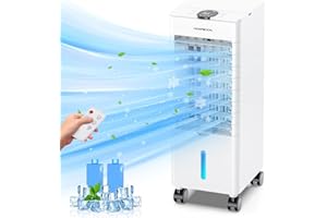 HONMICON Aire Acondicionado Portatil 3 en 1, Enfriador de Aire Evaporativo, Humidificador, Ventilador, Temporizador de 1-12 H, 3 Modos 3 Velocidades, Portátil, Silencioso