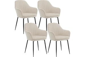 Klihome Dining Chair Set of 4, Wide Padded Velvet Chair with Back, Metal Legs, for Dining Room, Bedroom, Living Room, Dressing Table, Cream, K0016EZS-4-UK