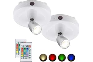 HONWELL Faretto a LED senza fili a batteria con telecomando, Lampada d'accento con timer per illuminazione RGB per freccette, Illuminazione per immagini ruotabili per specchio da pittura, 2 pezzi