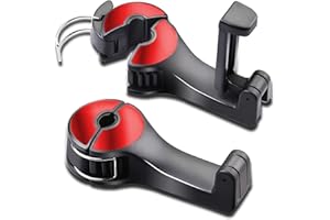 Youery 2 Stück Heckhaken für Autositze Mit Handyhalterung, 2 in 1 Kopfstützen Haken Taschenhalter, 360° Drehung Haken für Autositze, Tragbare Veranstalter Inhaber Haken für Auto Rücksitz (Rot)