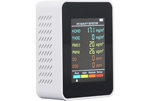 VBESTLIFE Monitor CO2, Mierniki Jakości Powietrza w Pomieszczeniach Przenośny Detektor Dwutlenku Węgla, Podświetlany Ekran LCD CO2 TVOC HCHO PM2.5 PM10 Tester z Budzikiem, do Domu, (WHITE)