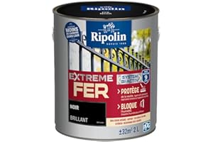 RIPOLIN - Peinture pour Fer Extérieur - Glycéro Antirouille - Sous-couche intégrée - Application directe sur Rouille - Résistante aux Intempéries, UV et Chocs - Brillant - 2L - Noir