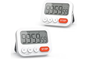 LIORQUE 2Pz Digitale Timer da Cucina, Timer Multifunzione con Funzione Orologio, Regolazione Rapida, 3 Livelli di Volume, Schienale Magnetico, Supporto Pieghevole
