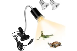 MINISOISO Lampe Chauffante Tortue, avec 2 Ampoules(50W UVA/UVB lampe) et Thermomètre, E27 Douille Ampoule Pince Pivotante à 360° Réglable, Lampe Reptiles et Amphibiens, pour Tortue, Serpent, Lézard (Noir)