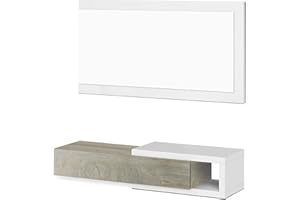 Mobelcenter - Recibidor con Espejo y Cajón - Mueble de Entrada Estilo Moderno - Mueble de Recibidor Color Blanco Artik y Roble Alaska - Medidas: Ancho: 95 cm x Fondo: 26 cm x Alto: 19 cm – (0593)
