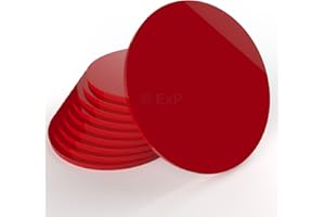 Expression Products Pack of 5-50mm Diameter (Approx 2 Inch), Free Trolley Token Material Sample Included per Shipment - Acrylic Plastic Round Circle Discs Made From 3mm Thick High Gloss Red Acrylic