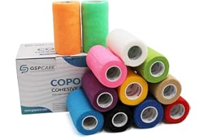 GSPCARE Self Adherent Bandage Wrap 12 Roll, 7.5cm X 4.5m Non-Woven Cohesive Bandage Wrap Pet Vet Wrap Bandage Tape, Strong Elastic Kinselogy Tape for Sports Protection (Multicoloured)