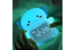 YILIAW Axolotl Alarm Clock with Night Light for Kids, 7 RGB Color Cute Alarm Clocks for Bedrooms Ok to Wake Clocks, Silicone Animal Tabletop Lamp for Teen Girls Boys, Blue