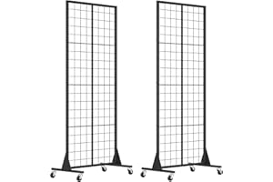 WELDUN Espositore a griglia con ruote, espositore per foto in metallo con ganci, pannelli mobili da pavimento e unità per vendita al dettaglio, confezione da 2
