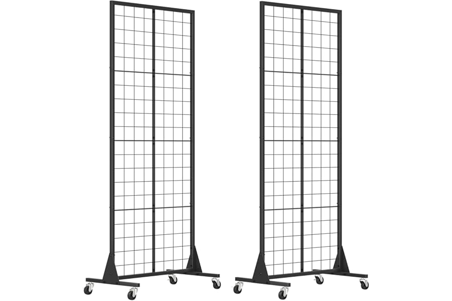 WELDUN Gridwall Display Rack With Wheels, Metal Photo Display with Hooks, Movable Floorstanding Gridwall Panels & Units Retail Panel 2 Pack