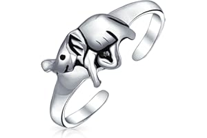 BLING JEWELRY Personalize Midi Mid Finger Trunk UP Lucky Elephant Toe Ring For Women Teen Polished .925 Silver Sterling Adjustable Customizable