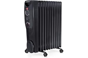 PRO BREEZE ProBreeze Olejowy Grzejnik Elektryczny, Przenośny Energooszczędny z Termostatem, 24h Timer, do Domu Łazienkowy, Bezpieczny z Zabezpieczeniem przed Przegrzaniem, 3 Poziomy Mocy, 2500W, Czarny