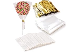 NEWK Set di lecca-lecca da 1000 pezzi con 100 pezzi di bastoncini per lecca-lecca, 100 pezzi di sacchetti per pacchi lecca-lecca e 800 pezzi di filo metallico