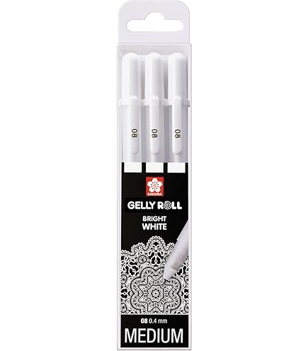 Stylos Gel SAKURA Gelly Roll - Blanc 05/08/10 + Noir 06, Avec 1 Carte Offerte - Idéal Pour Dessin, Écriture Et Art Sur Papier Noir