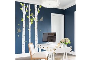 decalmile Adesivi Murali Albero Grande Bianco Adesivi da Parete Albero Betulla Uccello Decorazione Murale Bambini Camerette Camera da Letto Soggiorno(H:205CM)