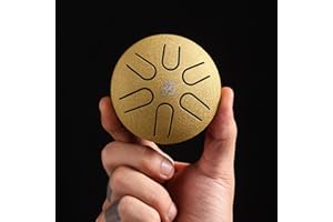 RUYI Mini Steel Tongue Drum, 3 Zoll 6 Tone Zungentrommel Schlagzeug Instrument, Stahlzungentrommel Steel Hand Pan Drum mit Trommelschlägeln Noten Sticks für Meditation Yoga Klangheilung