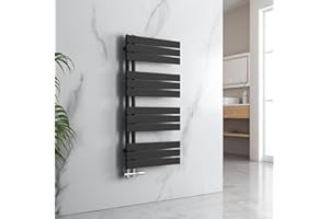 EMKE Badheizkörper Handtuchhalter 1320x500 mm, Handtuchheizkörper Seitenanschlusss Flach Handtuchwärmer Handtuchtrockner Heizkörper Bad Handtuchheizung Schwarz 661W