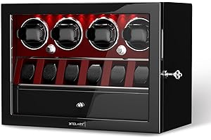 XTELARY Caja giratoria automática para Relojes con Compartimentos Flexibles para Guardar Relojes y Joyas, iluminación LED integrada, Motores Mabuchi silenciosos