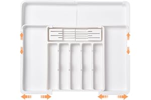ZHUIYIWIN Portaposate da Cassetto, Portaposate per cassetti da cucina, Porta Posate Espandibile per Cassetto con 2 ceppi rimovibili per coltelli,Porta Posate Cucina Cassetto Regolabile (Bianco)