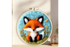 ABEUTY Needle Felting Kits for Beginners Adults, Fox Grassland Sky DIY Wool Felt Painting Starter Kit with Embroidery Hoop and Tools for Home Decor (Fox)