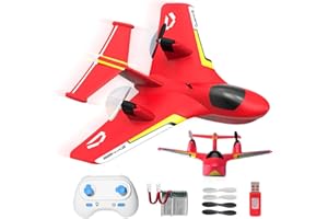 Fremego RC Plane for Water, Land and Air, 2.4 GHz Glider Remote Controlled Aeroplane with 2 Batteries and Light, 2CH Fighter Plane Model Toy for Children Beginners (Red)