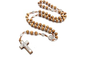 CLDURHGE Olivenholz Rosenkranz Perlen, Oliven Holz Rosenkranz Halskette Katholischer Rosenkranz Katholische Rosenkranz Holzperlen farbiges Harz Rosenkranz Holzkette mit Retro
