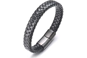 Halukakah Accessori per Bambini ● Solo Junior ● Braccialetto in Pelle per Ragazzi Marrone/Nero Classico, Progettato per Età 6-15, Con Esclusiva Chiusura Magnetica in Titanio Dorato/Argento/Nero, Misura 7”+0.7"(18+1.5cm), Inclusa Confezione Regalo Omaggio