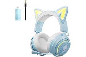 Somic Cat Ear Kopfhörer, 2.4G/Bluetooth Wireless Gaming Headset für PS5, PS4, PC mit RGB Lichtern und versenkbarem Mikrofon, 10 Stunden Spielzeit,für Laptop, Smartphone-GS510 Pro - Blau