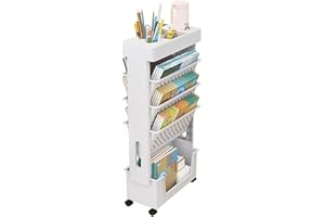 CIFFRA Mobile Bookshelf with Wheel, Large Capacity Magazine Rack Book Cart Removable Storage Organizer Kids Bookshelf, Multi Purpose Rolling Cart for Home School（White）
