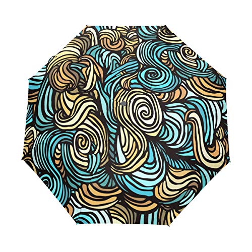 Preisvergleich Produktbild FANTAZIO Fantasazio Regenschirm, 3-Fach faltbar, abstrakte Streifen, automatischer Aufklapp-Regenschirm