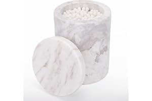 WORHE Marble Canister Natural Marble Cotton Swabs Container with Lid Bathroom Vanity Organizer Canister for Makeup Sponge Bath Salts Storage Christmas Birthday Anniversary Color White (WH004)