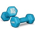 Bestfor Pair of 1.5kg Hex Anti Roll Non Slip Neoprene Dumbbell Weights For Exercise, Fitness, Workouts, Lifting with Exercise Chart