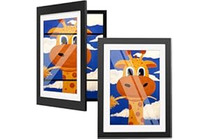 Sleeleece Bilderrahmen Kinderzeichnungen A4 für 50~150 bilder,Kinder Kunstrahmen Frontöffnung Aufklappbar,Ideal für Kinderzeichnungen, Kunstwerken, Schule, Familie(2 Stück, Schwarz)
