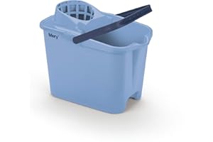 Mery - Cubo con Strizzatore e Manico Anatomico, Parete Resistente di 2mm, e Canalizzazione per Lo Scolo, Include Soggezione per il Palo e il Piede, Blu, 14L