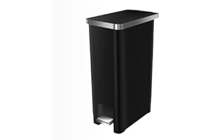 EKO Hana | Cubo de Basura Cocina 30L Negro con Pedal y Cierre Suave | Papelera de Plástico Moderna y Compacta para Cocinas Ordenadas