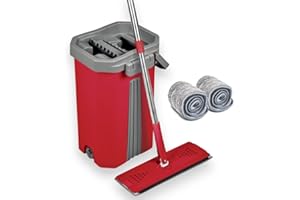 PZL CONCEPT Balai Serpillière Mop Compact Malin – Kit Complet de Nettoyage avec Seau 2 Compartiments Nettoyer / Essorer – Manche 141 cm, Lingettes et Tête Plate et pivotante XL (Balai Pro + 2 Lingettes)