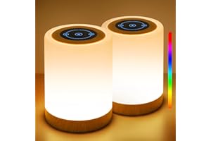 REYLAX Lampe de Chevet Tactile Lot de 2, Veilleuse Enfant Pour Chambre Salon, Lampe Tactile Dimmable avec Mode Chaud et RVB Couleurs Changement, Rechargeable Veilleuse Adulte avec Minuteur