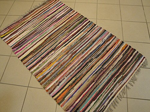 Fleckerlteppich -Handgewebt- 70 x 140 cm Handgewebt 70er Jahre - 5