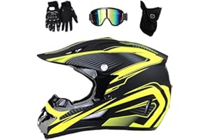 KHBTFNB Jeunesse Enfant Casque de Motocross, Unisexe Intégral Hors Route Rue Courses VTT Casque de Moto, Downhill Enduro VTT BMX Dirt Bike Accident Casque, avec Lunettes Gants Masque