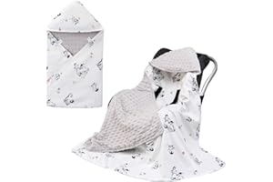 LAT LEE AND TOWN LAT Baby Car Seat Blankets, Universal Swaddling Blanket,Boy Girl Hooded Cosy Toes,Double Layer Cotton Warm Baby Blanket Wrap for Car Seat, Pushchair, Pram, Buggy, 90 x 90 cm (Penguin)