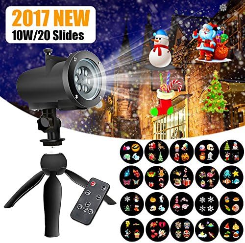 LED Projector Light with Remote Control, 2017 Newest Version 20 Themes Switchable Slides Patterns Christmas Light Snowflakes Projector Indoor and Outdoor For Christmas Halloween Wedding Birthday Party Decoration Wall (Upgrade section)