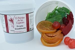 EL PARAÍSO DE LAS ESPECIAS Fruta Confitada Surtida 500g - Calabaza Verde, Calabaza Roja, Disco Naranja y Cerezas