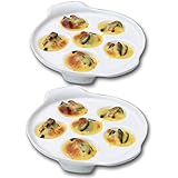 TAMUME 6-Loch Keramik Schneckenschale und Escargot Tablett Weißes Porzellan Schneckenplatte mit leicht zu Haltendem Griff (Se