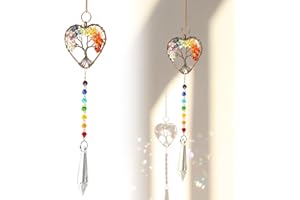 FEIBETY Crystal Sun Catchers for Windows,Tree of Life Tandem Natural Quartz Gemstone Pendant Rainbow Maker Suncatcher,Natural Chakra Healing Crystal Stone Spiritual Gifts for Women Garden Decoration