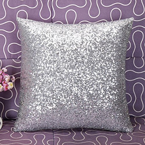 Susenstone®Solid Color Glitter Pailletten Dekokissen Fall (Silber) - 3
