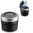 Fcslvy Car Ashtray, Portable Travel Auto Car Ashtray, Easy Clean Up Detachable Car Ashtray with LED Light with Flip Lid, Self Extinguishing Ash Tray for Cars Van Outdoors Camping(Gray)