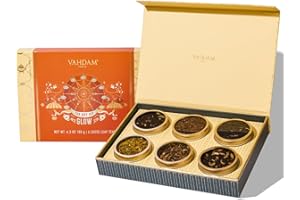 VAHDAM, GLOW - Assorted Tea Gift Set (6 Loose Leaf Tea) Tin Caddy Presentation Box | Gluten Free, Non GMO | Tea Gift Set for Women & Men