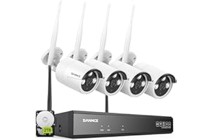 SANNCE WLAN 5MP Überwachungskamera Set Aussen, 10CH Wireless NVR 4X 5MP Kabellose WiFi Kameras mit 2TB Festplatte, AI Human Detection, IP66 Wasserdicht, Unterstützt Alexa, Audioaufnehmen