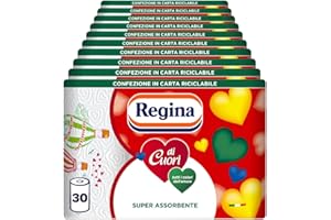 Regina di Cuori Carta Cucina, Confezione da 30 Rotoli a 2 Veli, 50 Fogli per Rotolo, Grande Assorbenza, Spessa e Resistente, 100% certificata FSC, Confezione in Carta Riciclabile